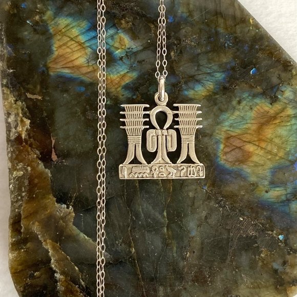 Sterling Silver 925 Egyptian Knot Of Isis Djed Pillars Pendant Necklace 20" - Picture 12 of 16